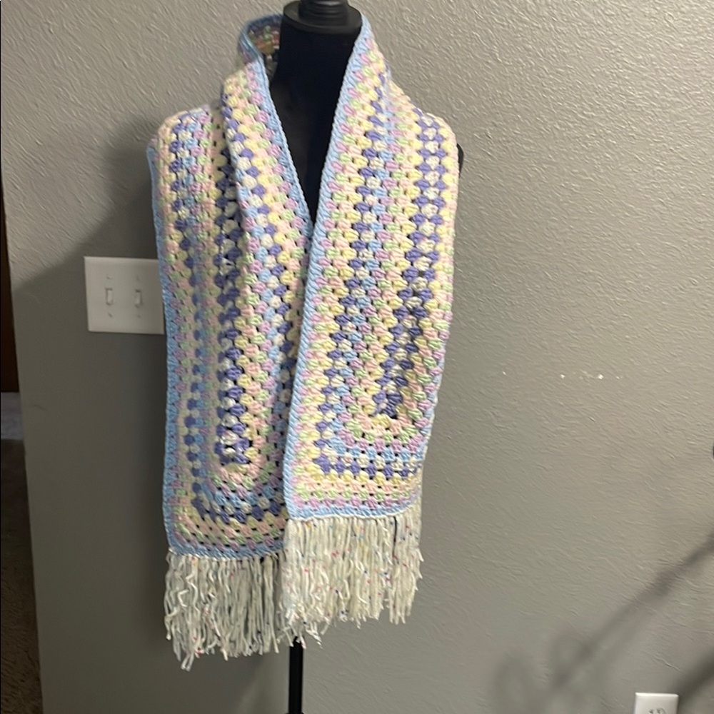 Hand made Pastel Crochet Scarf with Fringe